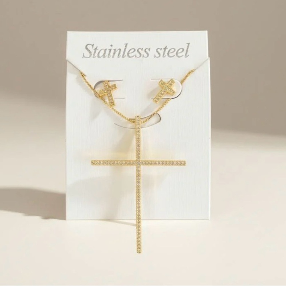 Gold Plated Cross 3pc Set